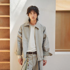 GONGHE REPUB Modern Check-Cuff Paneled Jacket