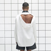 455EMBLE Faux Leather Collar Snap-Fastener Shirt
