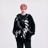 TIWILLTANG Contrast Jacquard Fuzzy Hooded Jacket