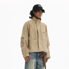 LEONSENSE Utility Raglan Stand-Collar Denim Jacket