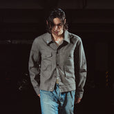 RICHILL Ancient Coin Graphic Curved-Sleeve Canvas Jacket