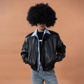 CLP Contrast Layer PU Cropped Moto Jacket