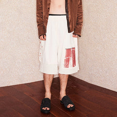 RICHILL Graphic Patchwork Raw Hem Drawstring Shorts