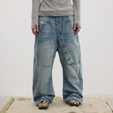 DND4DES Asymmetric Button-Fly Panel Washed Jeans