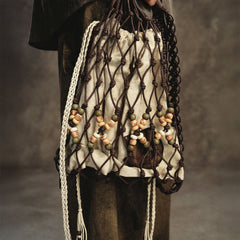 GONGHE REPUB Waxed Cotton Knotted Beaded Mesh Bag