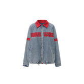 VANN VALRENCE Contrast LOGO Patch Washed Denim Jacket