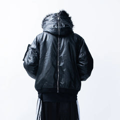 FVVO Faux Fur Liner Hooded Bomber Jacket