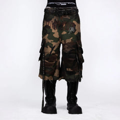 FVVO Distressed Rivet Strap Cargo Shorts Camo