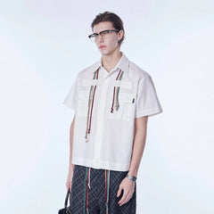 ASSEEN Cord Tassel Pocket Half Shirt
