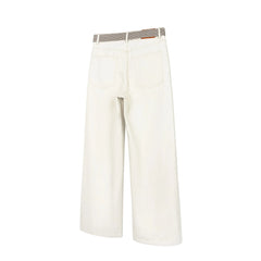OKAYTHXBYE Detachable Houndstooth Belt Distressed Wide-Leg Jeans