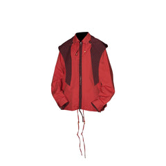 RELABEL Detachable Hood Beaded Ruched Shirt Red