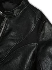 FLYERRER Structured Panel Faux Leather Biker Jacket