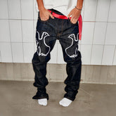 VINKID Peace Dove Embroidery Raw Jeans
