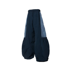RELABEL Big-Pocket Pleated Oversized Curved Pants Blue
