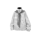 RELABEL Distressed Striped Hood Oversized Jacket