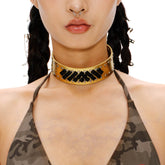 SCHWARZGOLD Studded Wide Faux Leather Choker