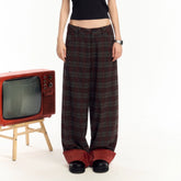 OIPWORD Plaid Fold-Hem Trousers