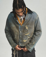 STEEPC Distressed Washed Denim Jacket