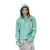WHISTLEHUNTER Distressed Embroidered V-Neck Hoodie