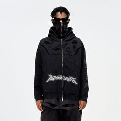 ULIPERY Distressed Glow Face-Cover Hooded Jacket