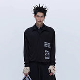 SAVAGEGROWTHWORLD Layered-Collar Slogan Polo Long-Sleeve T-Shirt