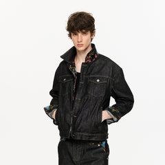KREATE Floral Lined Stitched Denim Jacket