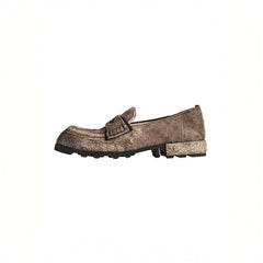 REWRITE Distressed Cowhide Saddle Loafers