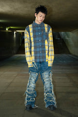 PHANTOMHUNTER Plaid Spliced Frayed Shirt