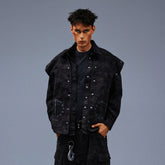 TECNINEGROUP Detachable Hood Star-Rivet Camo Jacket