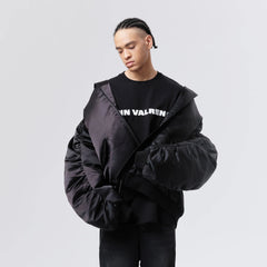 VANN VALRENCE Ruched Sleeve Oversized Hooded Down Jacket