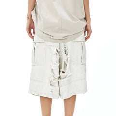 VANN VALRENCE Distressed Gradient Grommet Capris Shorts