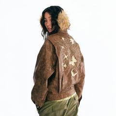 1997 POSTOFFICE Dreamcatcher Graphic Faux Leather Jacket