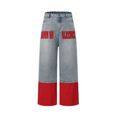 VANN VALRENCE Contrast Panel LOGO Patch Washed Jeans
