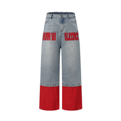 VANN VALRENCE Contrast Panel LOGO Patch Washed Jeans