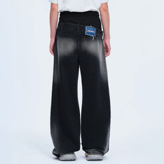 TIWILLTANG Layered Sweatband Washed Denim Pants