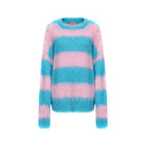 VANN VALRENCE Contrast Candy Stripe Fuzzy Sweater