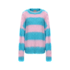 VANN VALRENCE Contrast Candy Stripe Fuzzy Sweater