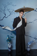 JIECHI Calligraphy Sash Mandarin-Button Blazer