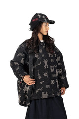 NERHI Tribal Totem Fleece Denim Jacket