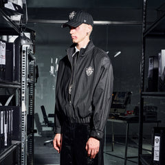 455EMBLE Pinstripe Badge Wool-Blend Blouson Jacket