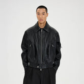CATSSTAC Paneled Grain PU Utility Jacket