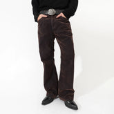 IN EXISTENCE Star Embroidered Herringbone Flocked Flare Jeans