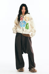 1997 POSTOFFICE Distressed Tribal Graphics Zip- Up Hoodie
