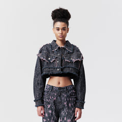 VANN VALRENCE Distressed Frayed Cropped Denim Jacket