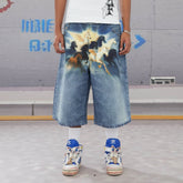DND4DES Horse Graphics Washed Bermuda Denim Shorts