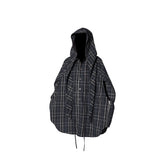 RELABEL Detachable Hood Multi-Zip Plaid Oversized Shirt