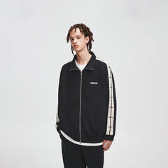 BONELESS Contrasted Striped Faux Suede Jacket