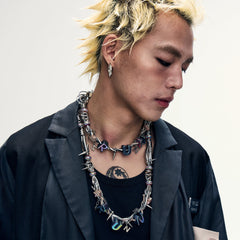 NUNKNOTX Bubble Letter Spiked Choker