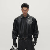 SAVAGEGROWTHWORLD No.05 Patch Faux Leather Studded Moto Jacket
