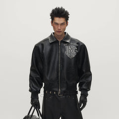 SAVAGEGROWTHWORLD No.05 Patch Faux Leather Studded Moto Jacket